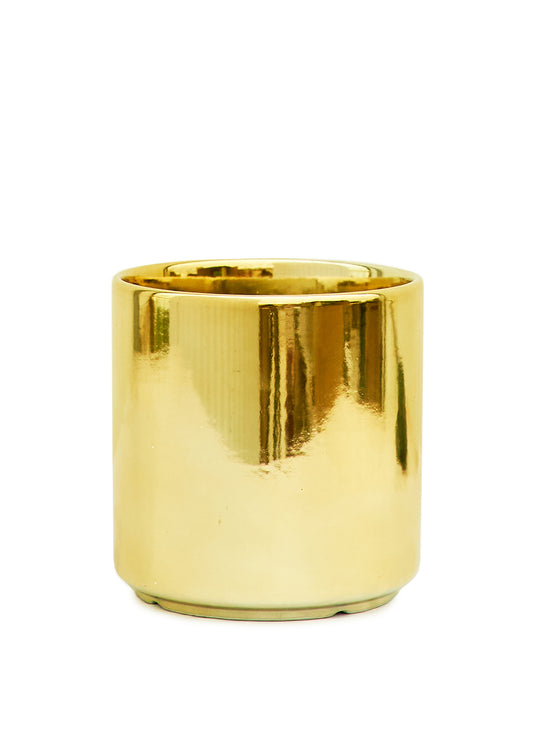 Cylindrical Ceramic Planter, Gold 5" Wide